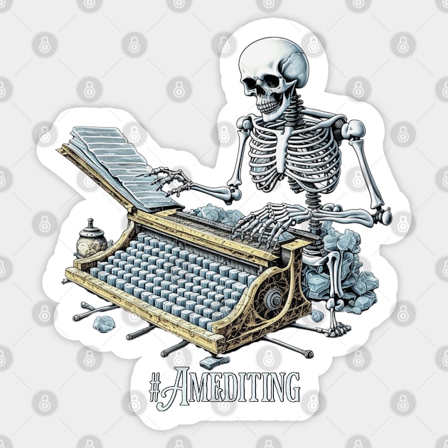 Author Editing Skeleton Sticker by H. R. Sinclair